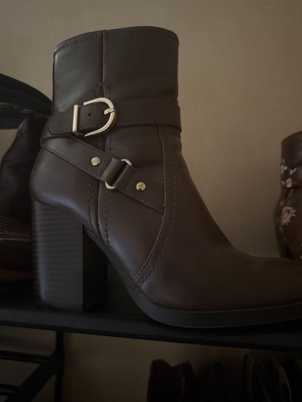 SHEIN Dark Brown Buckle Strap Ankle Boots